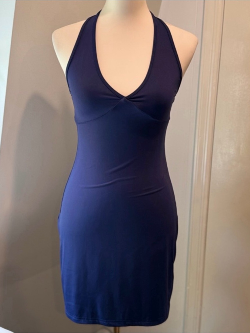 Pungdra Navy Blue Deep‎ V Halter Bodycon Mini Dress | Size Small